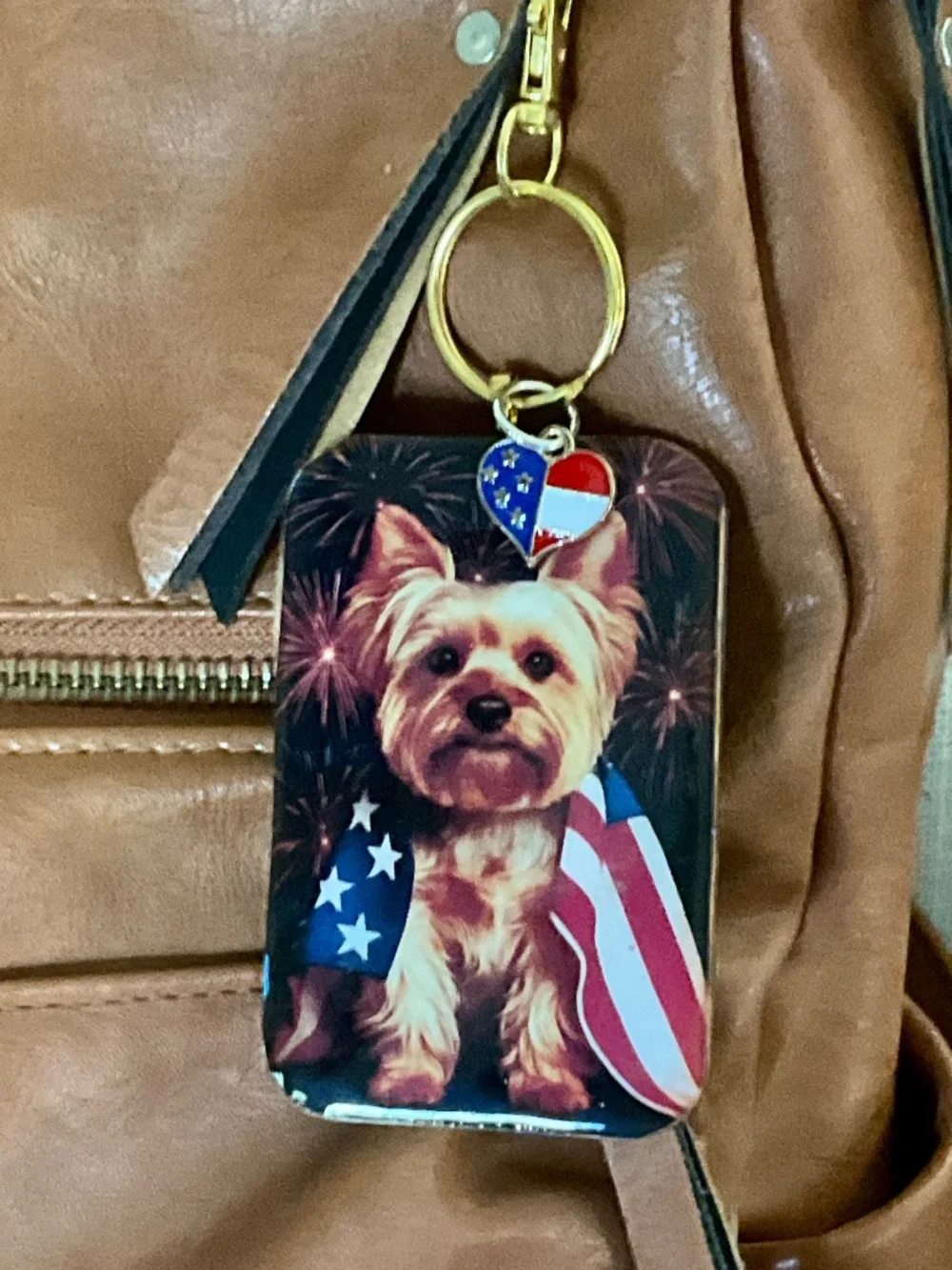 Yorkie Yorkshire Terrier Patriotic Keyring / Purse Charm Handmade by Sally